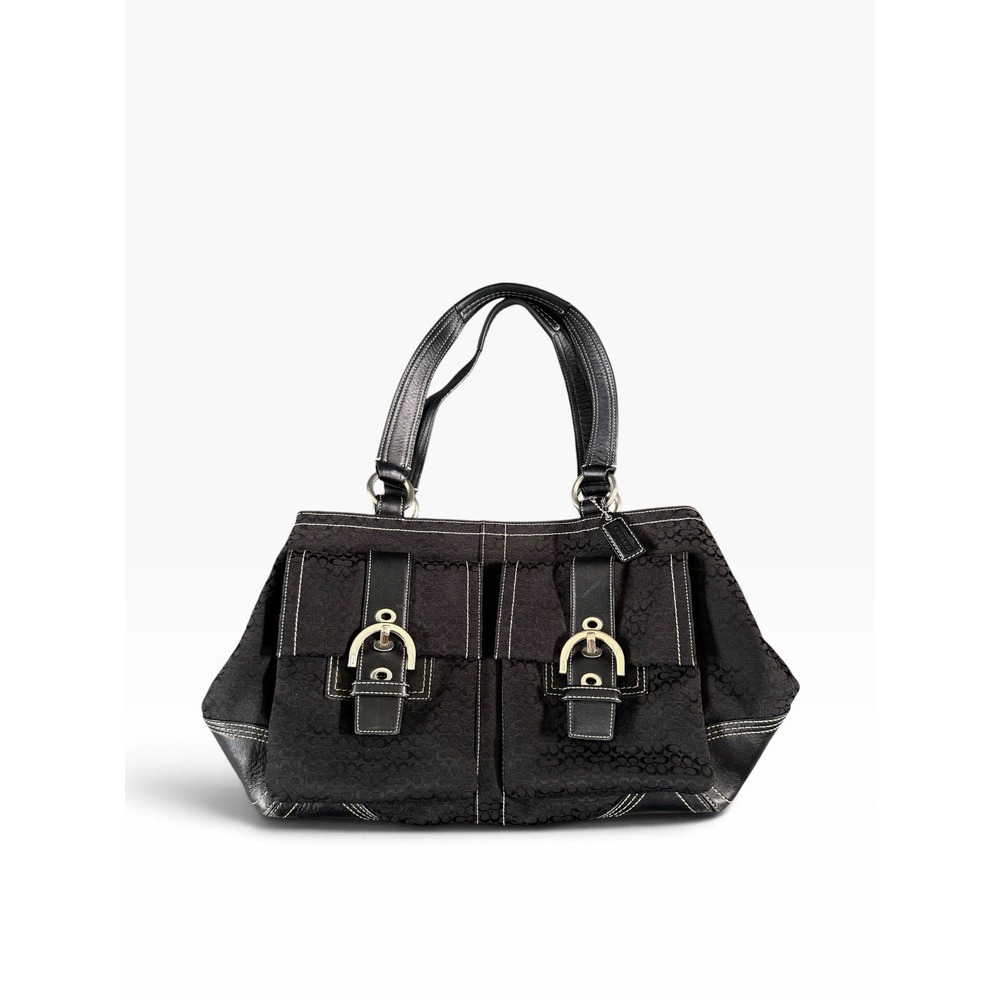 Vintage Coach SoHo Double Buckle Satchel Purse Black Jacquard Leather Y2K Tote